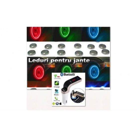Pachet Modulator FM Hands Free Bluetooth 4 in 1+ Cadou 4 leduri jante, 12 baterii incluse