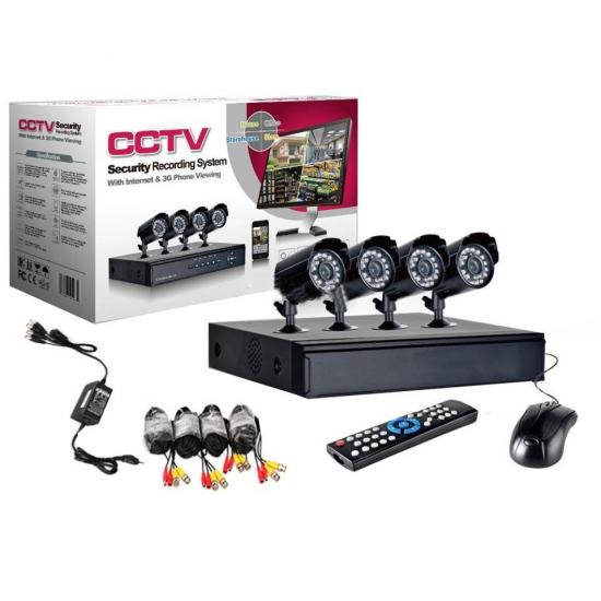 Sistem supraveghere CCTV kit DVR, 4 camere exterior/interior, internet, infrarosu, optiune vizionare de pe Smartphone, accesorii complete Sistem supraveghere CCTV kit DVR, 4 camere exterior/interior, internet, infrarosu, optiune vizionare de pe Smartphone, accesorii complete