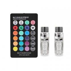 Set 2 Becuri T10 Pozitie Auto LED Multicolor RGB cu Telecomanda 6LED SMD Set 2 Becuri T10 Pozitie Auto LED Multicolor RGB cu Telecomanda 6LED SMD