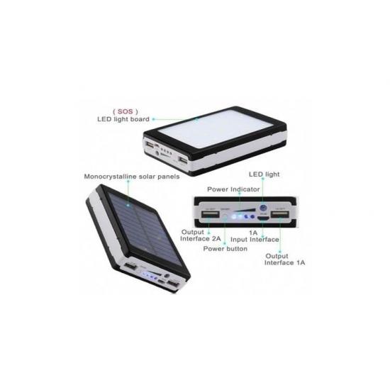 Baterie externa 30000 mAh, cu incarcare solara